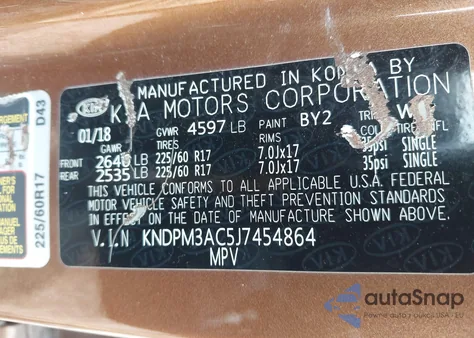 2018 Kia Sportage Lx из США, поврежденный, VIN KNDPM3AC5J7454864